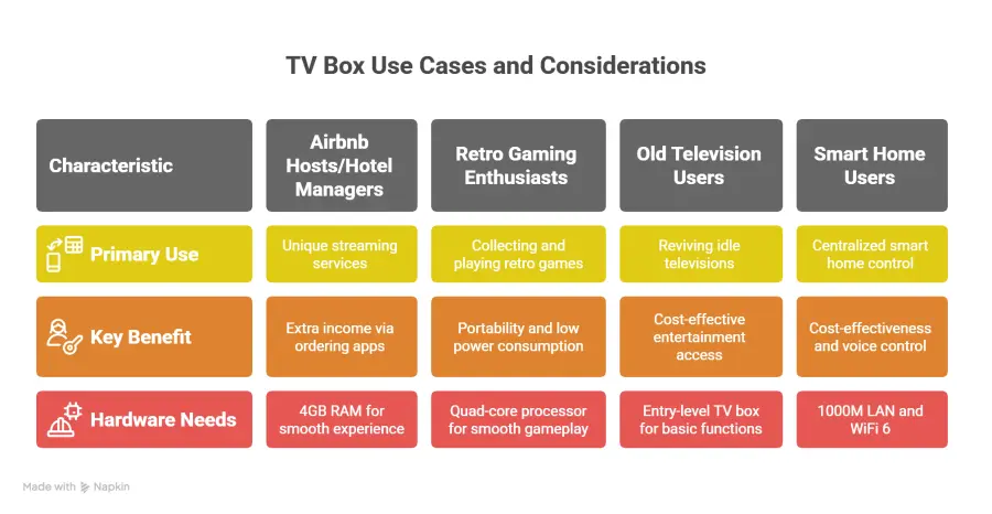 different scenarios of the use of the tv box